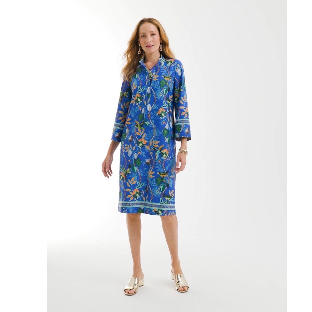 Chicos Midi Dress XL NWT Floral Tropical Mandarin Collar Turkish Sea Scuba